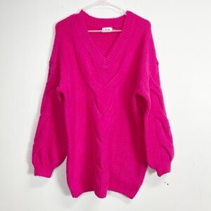 Bluivy Sweater Womens Size Medium Large Pink Vneck Fuzzy Knit Long Sleeve
